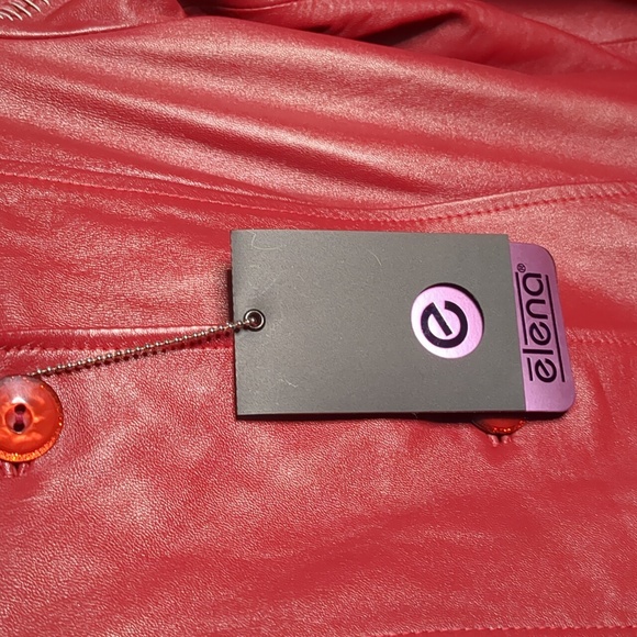 ELENA by FERME* red leather trench button front 2pkt white accent stitching sz M - Picture 14 of 17